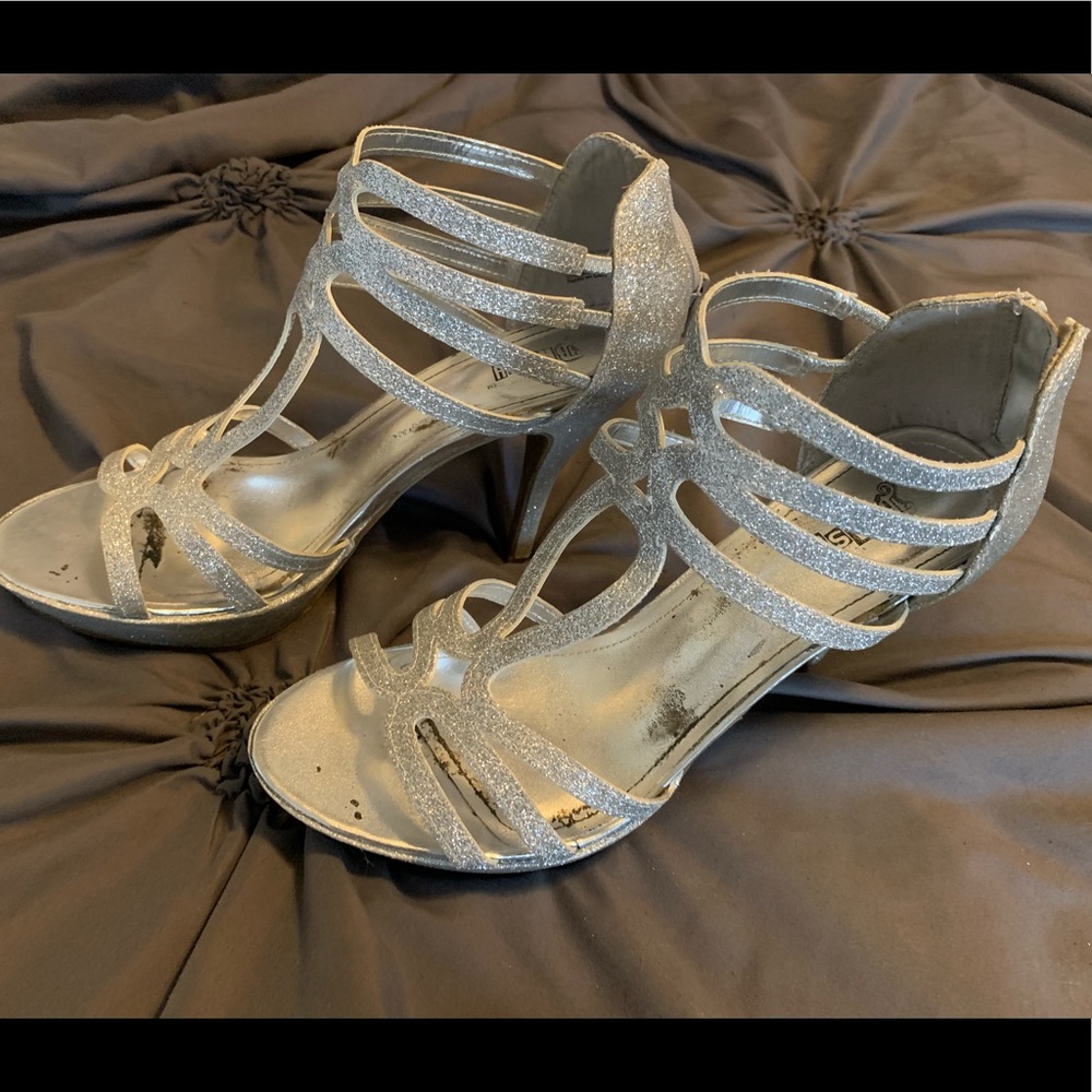 Brash silver glitter heels - Size 11 zip back